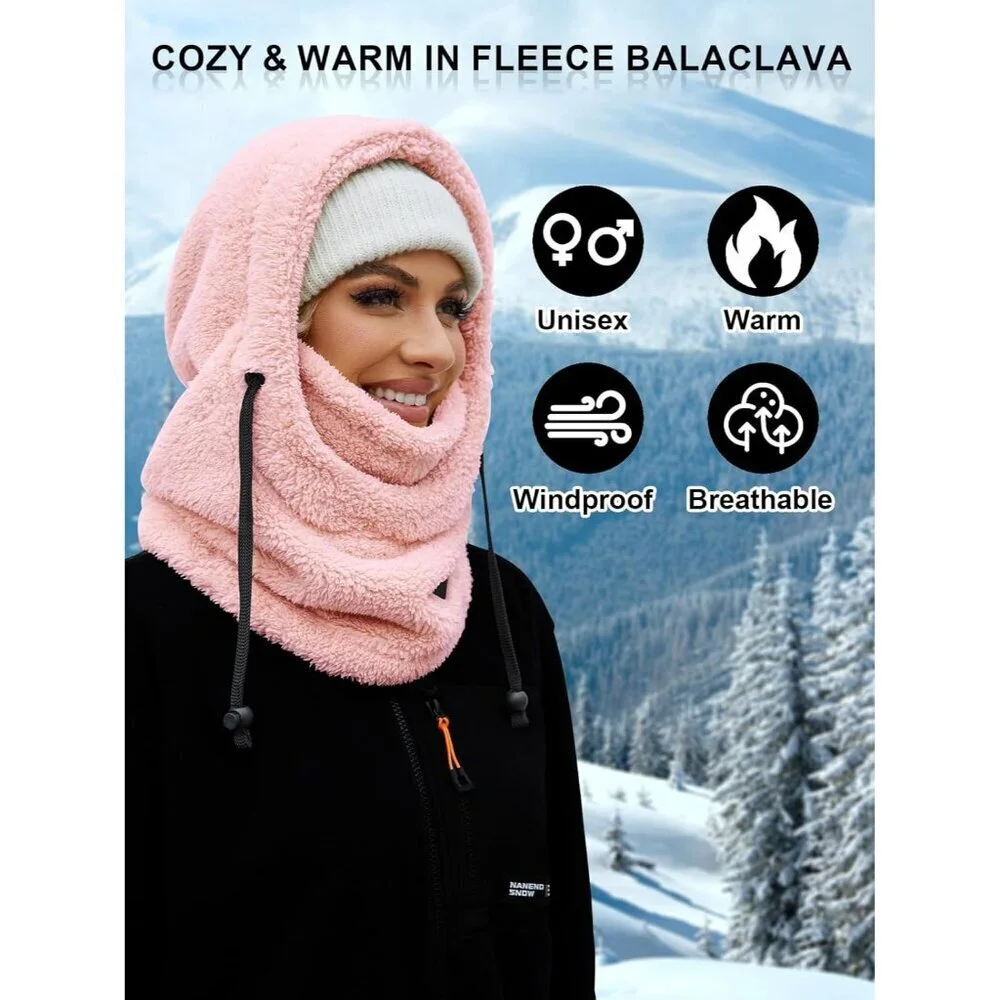 Women's Pink Winter Face Masks Windproof Scarf Cold Weather Hat Neck Warmer